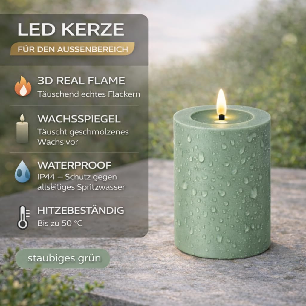 ReWu Candela LED Outdoor Deluxe Homeart Real Flame con funzione timer e specchio di cera, resistente al calore, impermeabile, per esterni, luce bianca calda, senza fiamma