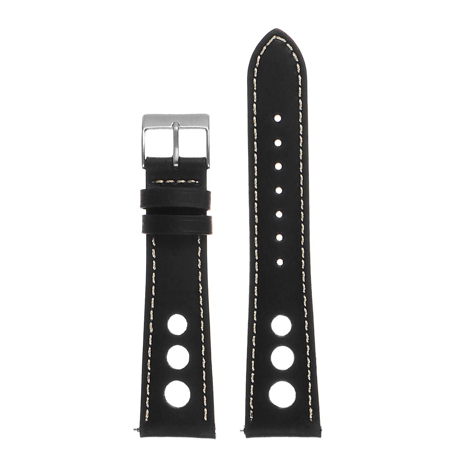 DASSARI Carrera Distressed Leather GT Rally Quick Release Watch Band Strap - Black - 20mm