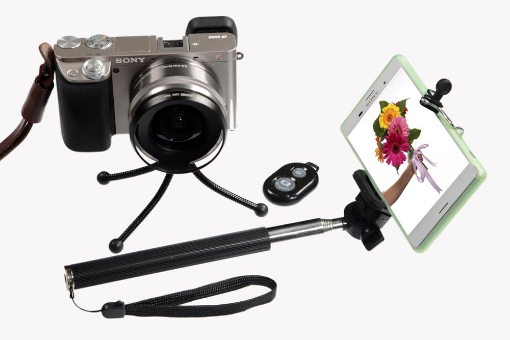 Extra-long Durable Selfie Stick Kit with Tripod by Shutterstix for iPhones, Samsung, Hero & Compact Cameras, with Bonus Tripod, Bluetooth Wireless Remote Control; Latest Version, Light-weight & Compact