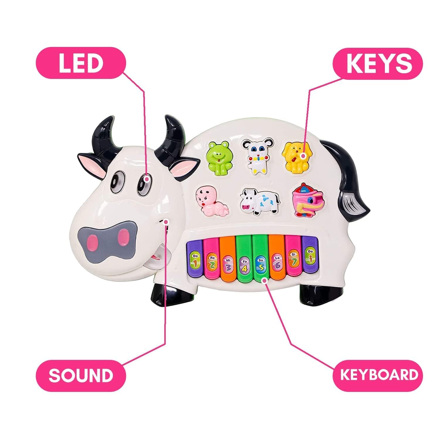 Kidoyz Cow Piano Musical Toy for Kids | Interactive Learning Keyboard with Flashing Lights & 6 Animal Sounds | Educational Fun Playset for Toddlers, Boys & Girls | Birthday Gift Toy 1