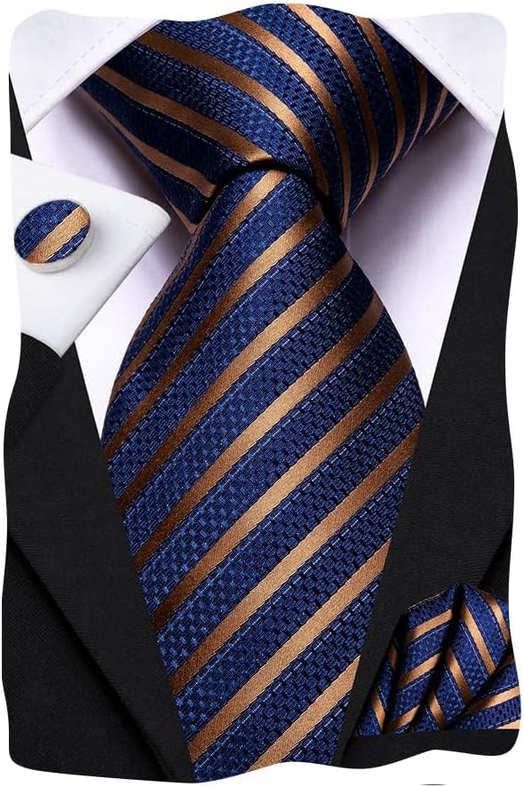 Dubulle Mens Paisley Striped Tie WOVEN Necktie for Men and Handkerchief Cufflinks Set Wedding Formal Business