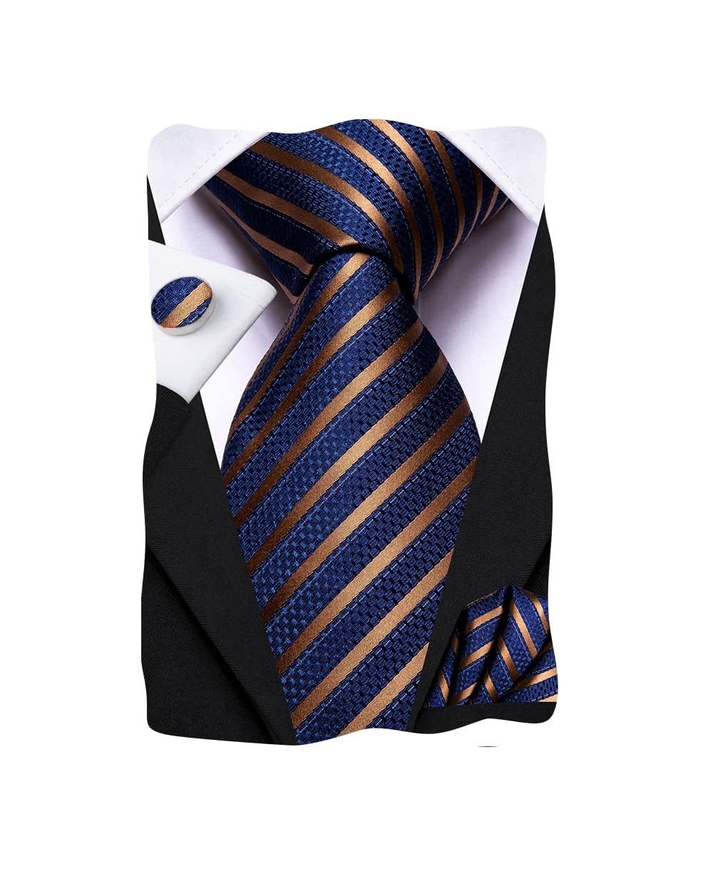 Dubulle Mens Paisley Striped Tie WOVEN Necktie for Men and Handkerchief Cufflinks Set Wedding Formal Business