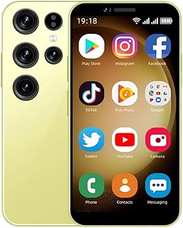 Mini Smartphone S24 Ultra 3G Unlocked Mini Phones 3.5" HD Display WiFi GPS Android 8.1 Cell Phones HD Camera Dual Sim Small Phone 2GB RAM 16GB ROM Mobile Phone (Yellow)