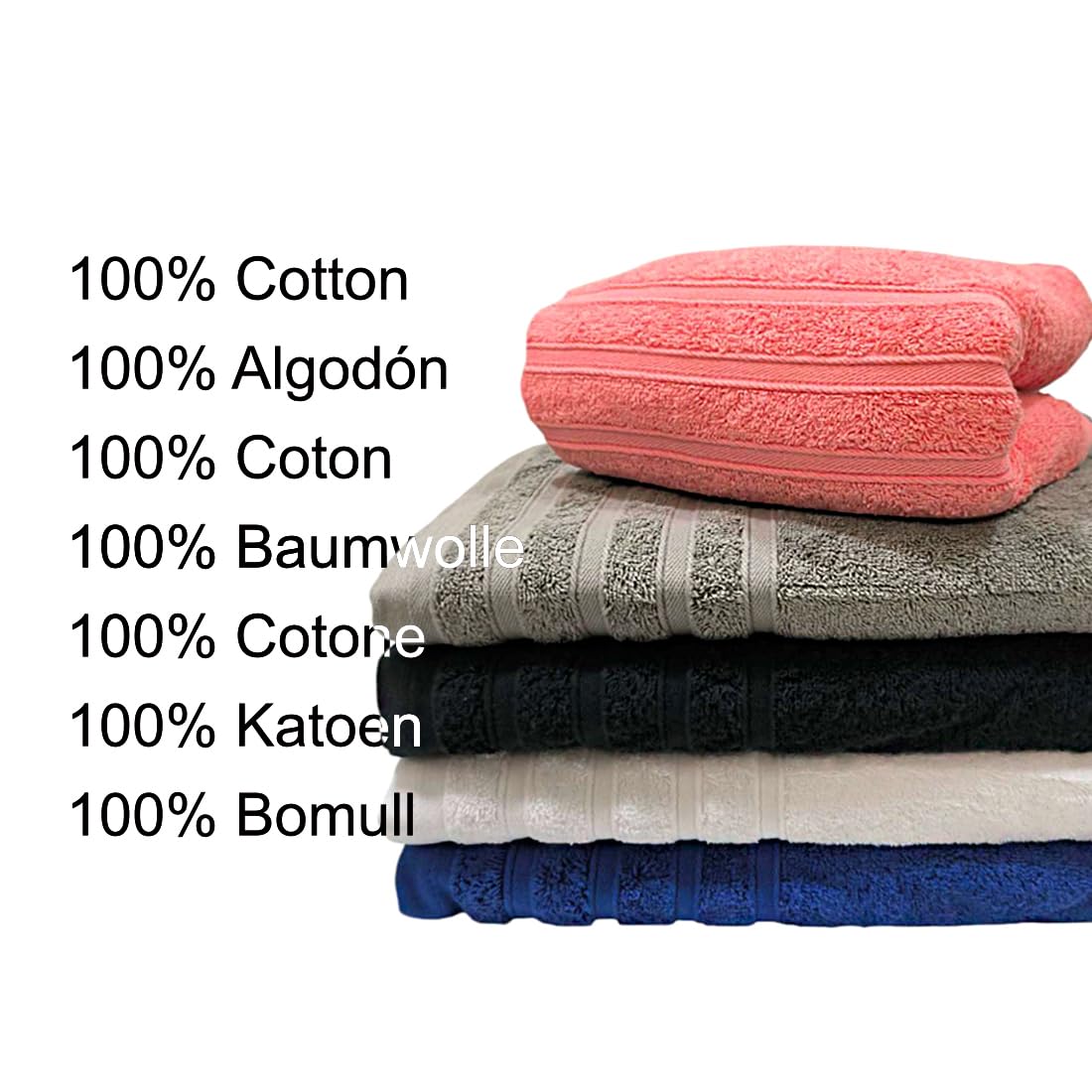 6 Unidades Toallas de Baño 100% Algodón (2u 30x50cm + 2u 50x100cm + 2u 100x150cm), Suaves y Ligeras, Toalla para Tocador, Ducha, Gimnasio, Pequeña, Mediana y Grande, (6, Salmon)