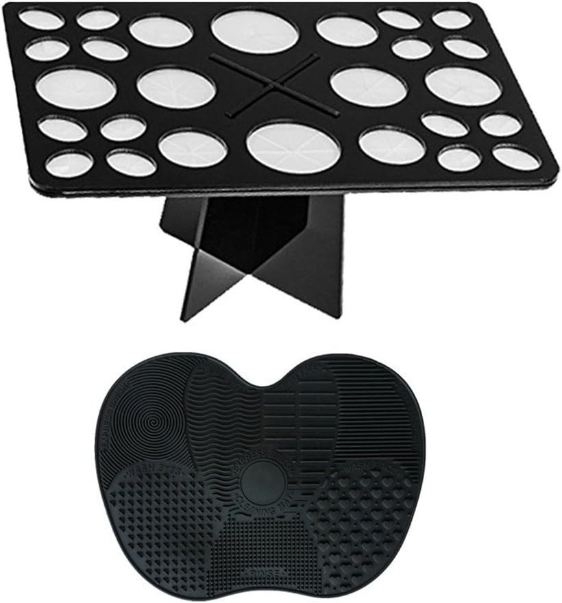 AOXIANG Makeup Brush Cleaning Mat and 26 Holes Mix Size Makeup Brush Holder Drying Tower Set