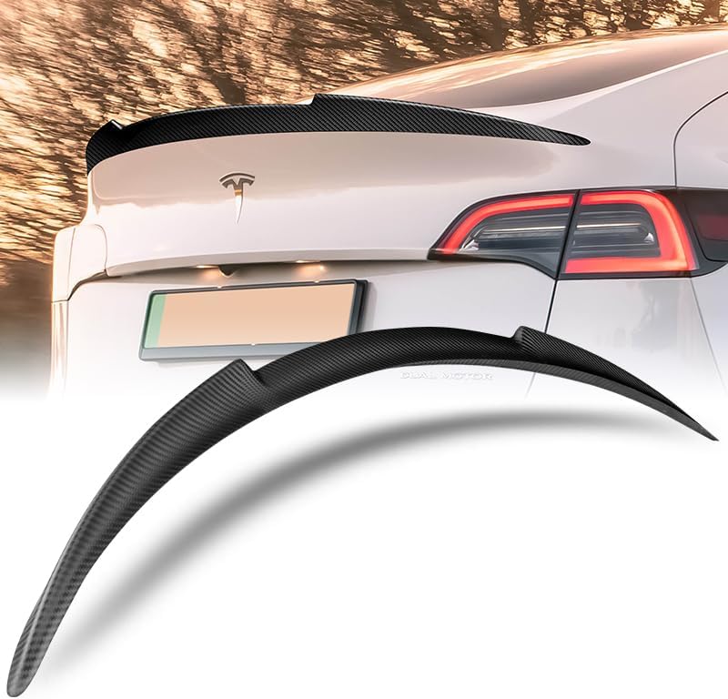 Matt Carbon Fiber V-Style Trunk Lid Spoiler Wing Compatible with 2020-2024 Tesla Model Y 2021 2022 2023