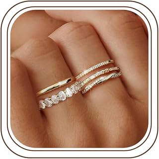 Dochais 5 Pieces Rings Gold Women Women 14k Gold Plated Ring Waterproof Set Golden Rings Statement Thumb Ring Finger Ring Stacking Zircon Slim Ring Size 49-62