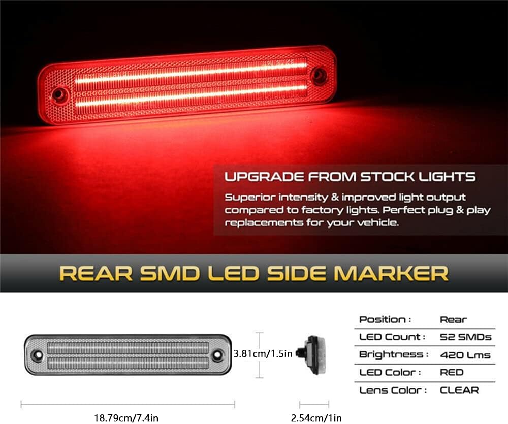 LED Front Bumper Side Marker Lights Smoke Lens/Amber Light/Front, Compatible with Hummer H2 2003-2009, Front and Rear Fender Marker Lamps