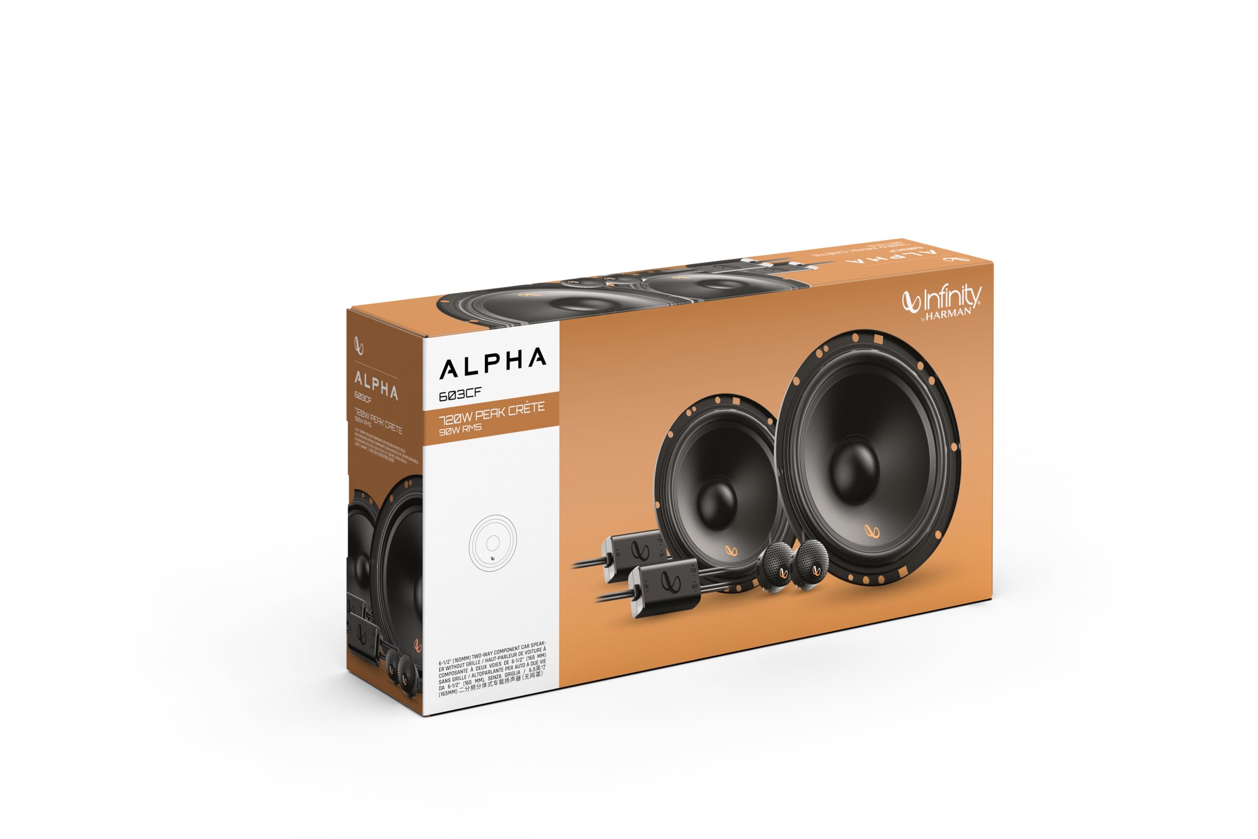 Infinity Alpha 603CF 6.5 in / 16.5 cm Haut-Parleur Composant Voiture | 90 W RMS / 720 W max, 90 dB, 4 Ohm, 60 Hz-20 kHz - tweeter PEI edge-driven - woofer Plus One polypropylène - kit composant