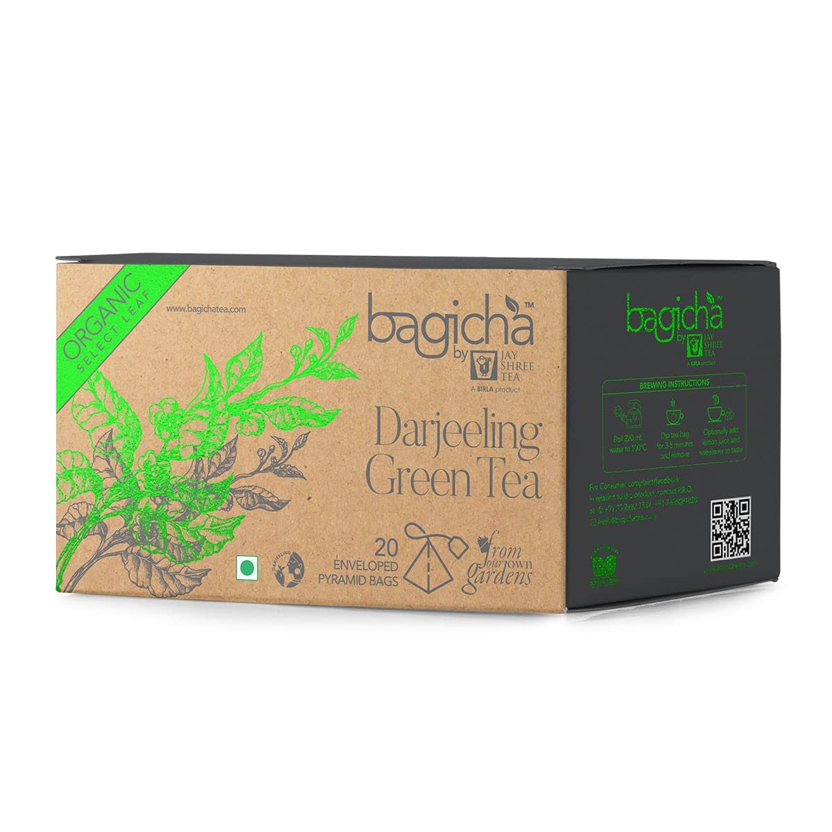 Bagicha by Jay Shree Tea Darjeeling Green Tea 20 Pyramid Bags