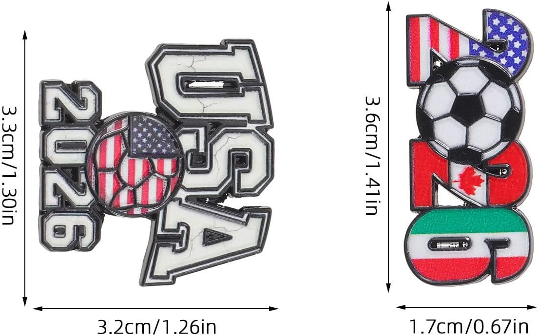 6PCS 2026 Soccer Lapel Pins - Football Brooch Pins - Metal Sports Breastpin Charm for USA, Canada and Mexico Soccer Game Events Celebration Party Favors Decor