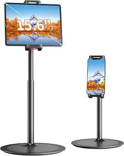 Tablet Ipad Stand Holder, SAIJI Adjustable Phone Stand, 360 Degree Rotating, Aluminum Alloy Cradle Desktop Holder Dock for 4.7"-12.9" Screen Phones, iPad, Nintendo Switch, Kindle, eBook Reader (Black)