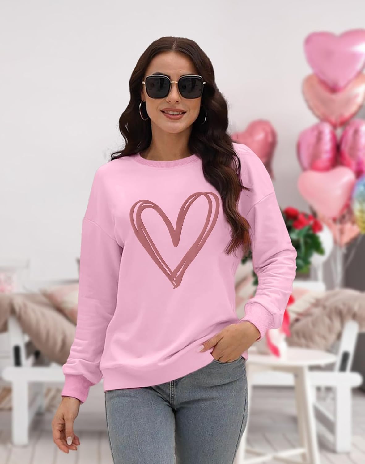 LAZYCHILD Love Heart Sweatshirt for Women Cute Hearts Graphic Pullover Long Sleeve Valentine Shirts Tops - Image 4