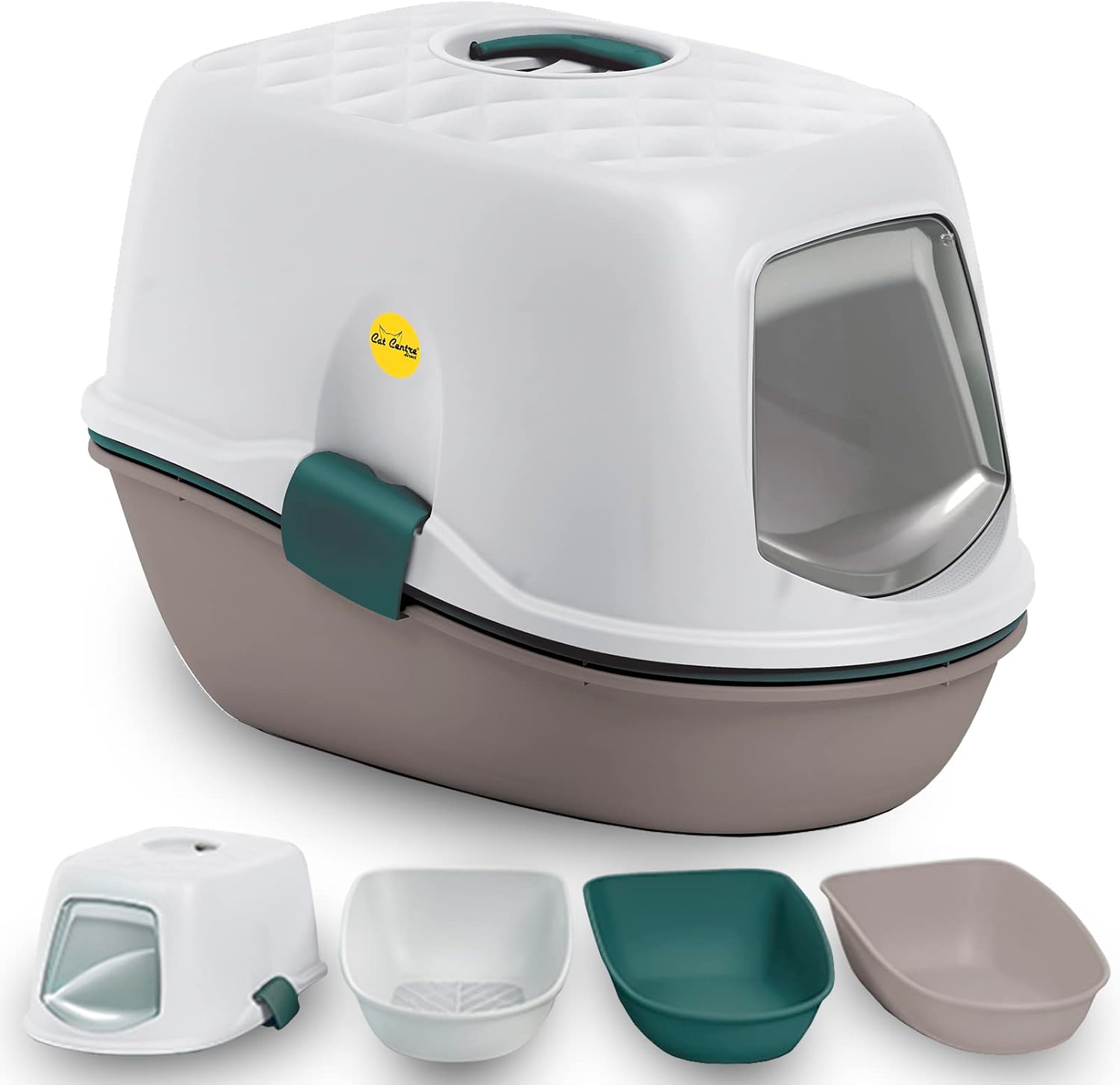 CAT CENTRE Jumbo Sifting Hooded Cats Litter Tray Grey 58cm Scoopless Sieve Toilet Detachable