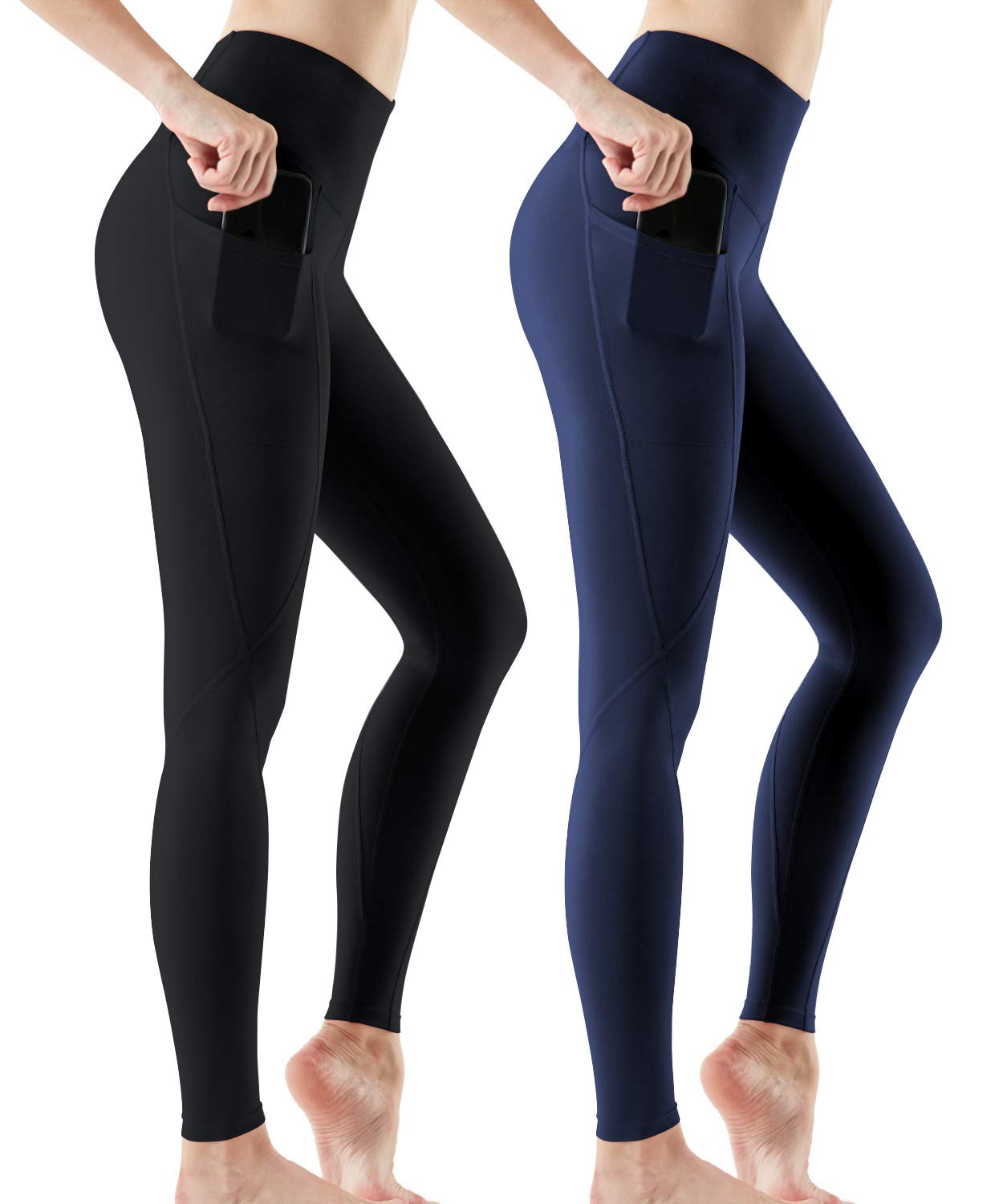 1, 2 or 3 Pack High Waist Yoga Pants with Pockets, Tummy Control Workout Leggings, Non See-Through Running Tights