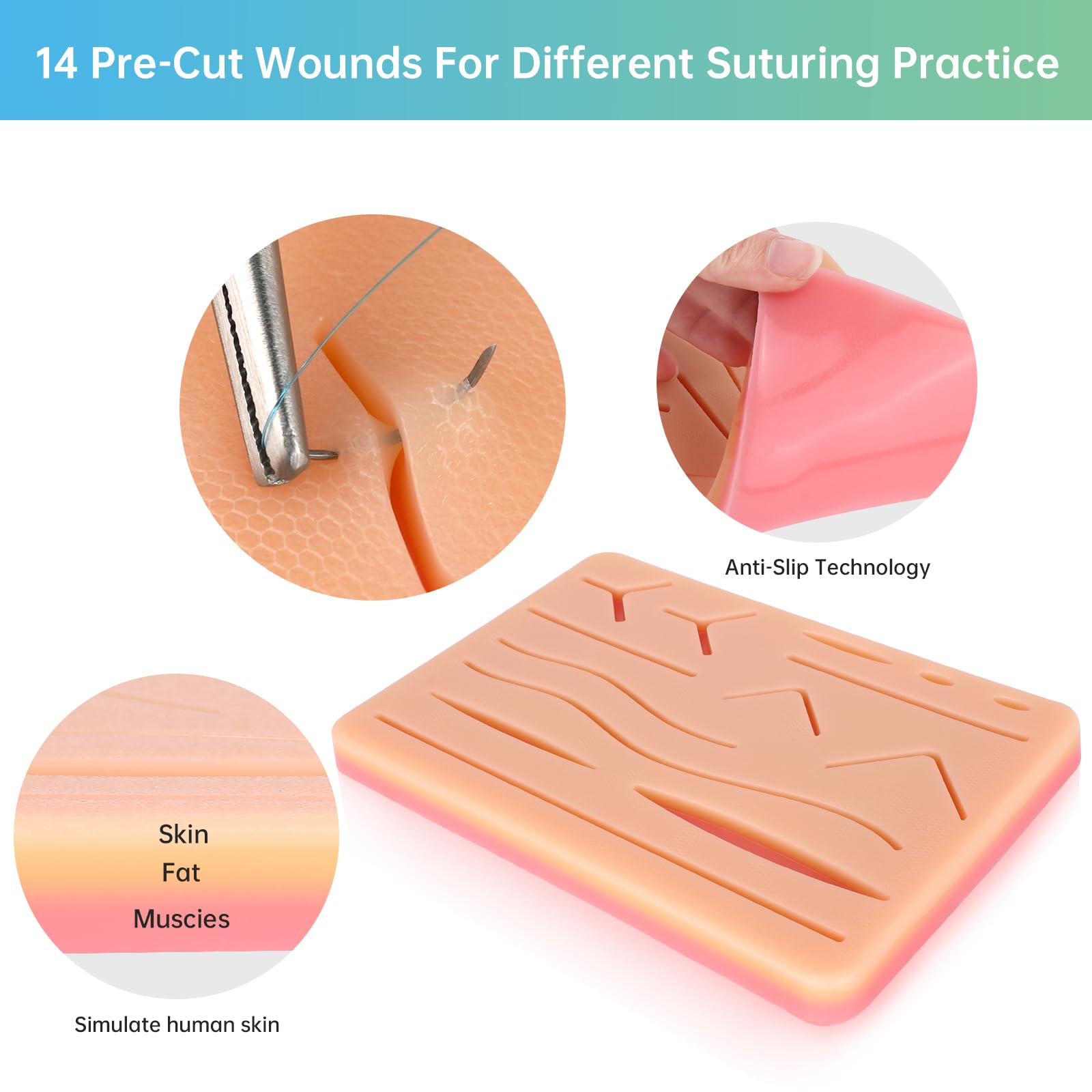 Suture Practice Kit, 32-Pc Set, 20 Threads, 14 Pre-Cut Wounds — Amazon image 5