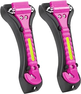 Car Safety Hammer Window Breaker, 2-in-1 Emergency Escape Tool with Seat Belt Cutter for Women, 2 Pack Cute Pink Safety Escape Hammer for Car, Family