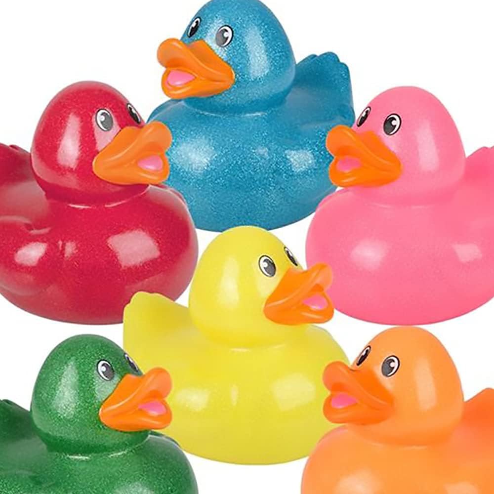 Glitter Rubber Duck Toy Assortment Duckies for Kids, Bath Birthday Gifts Baby Showers Summer Beach and Pool Activity, 6" (12-Pack)
