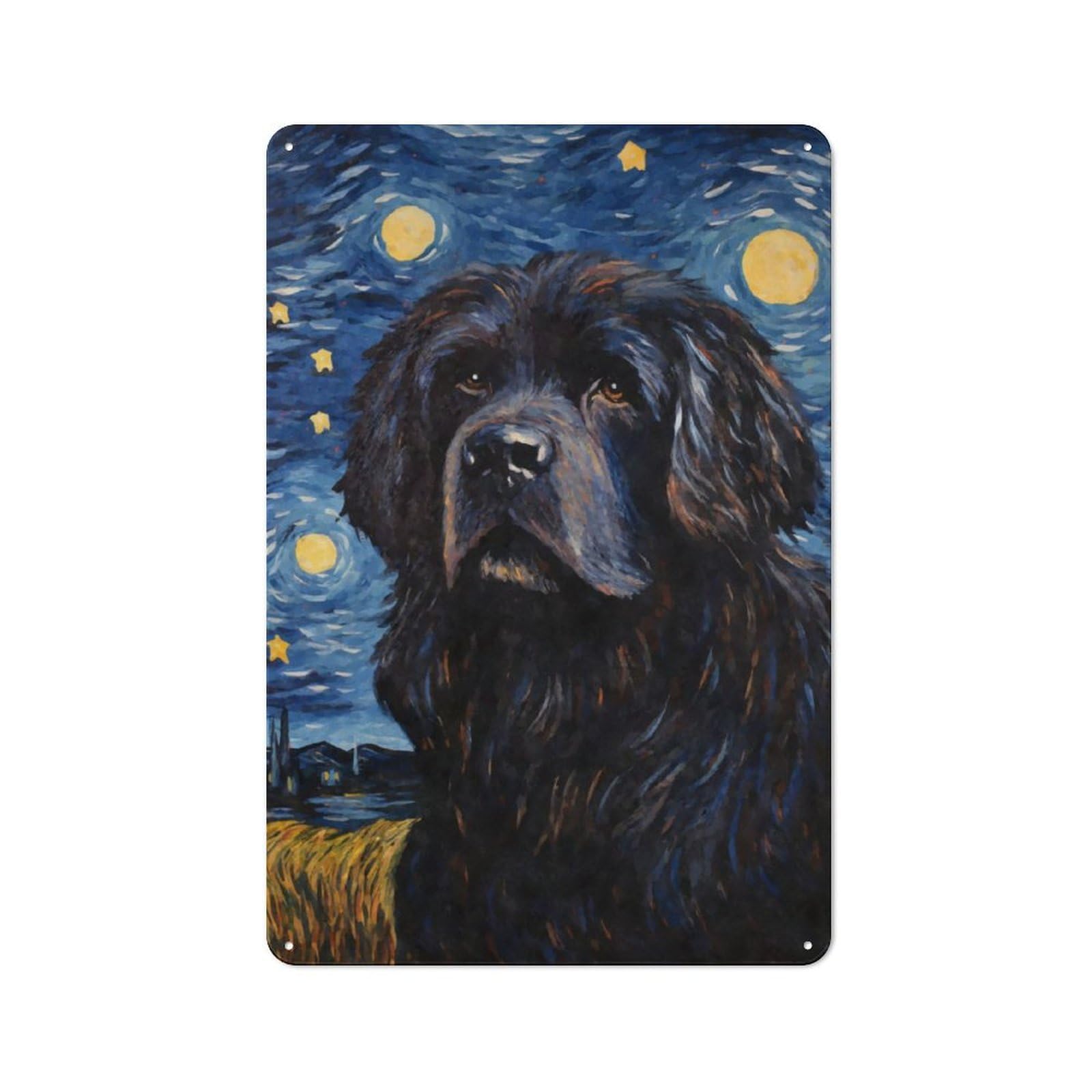 Junmoney Newfoundland Dog Starry For Garden Room Or Summerhouse, Retro Metal Sign 30X20cm, For Metal Sign Collectors, For Vintage Wall Decor Fans