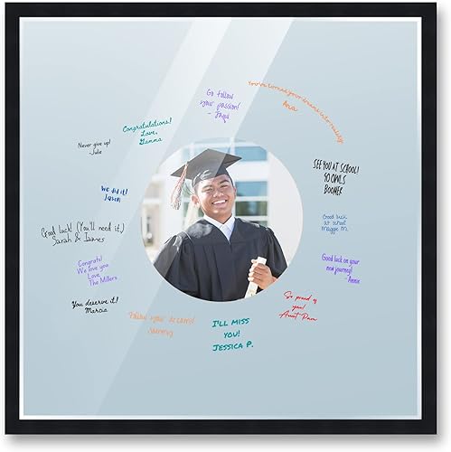 Marco cuadrado negro de 20 x 20 pulgadas para autógrafo y firma con apertura circular azul para fotos de 8 x 8 pulgadas, marcos de fotos de madera,