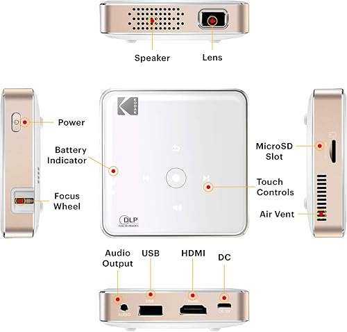 Miniatura 4 de KODAK Ultra Mini Proyector Portátil  Proyector Pico recargable HD LED DLP - Pantalla de 100 pulgadas - Incluye funda blanda