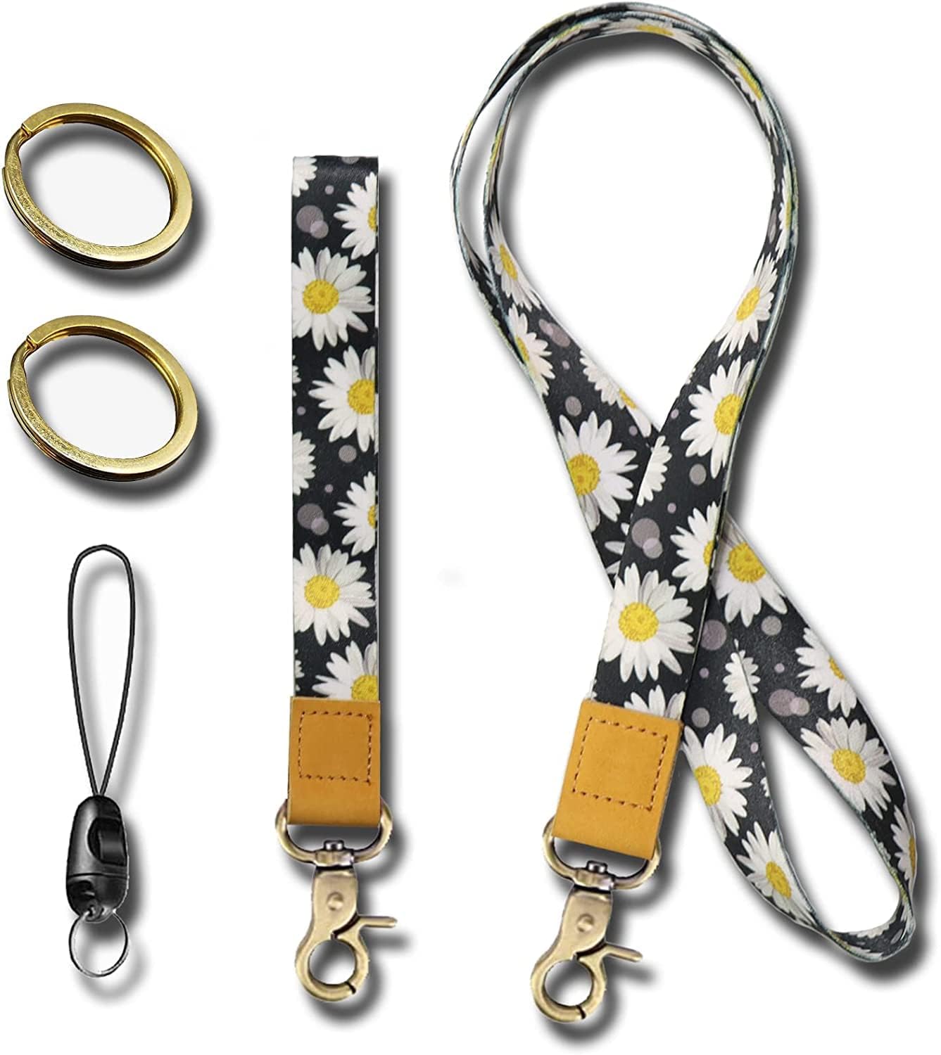 2PCS Key Lanyard Wrist Lanyard and Neck Lanyard Set with 2 Keyrings Keychain Lanyard for ID Badge Holder Keys Phone