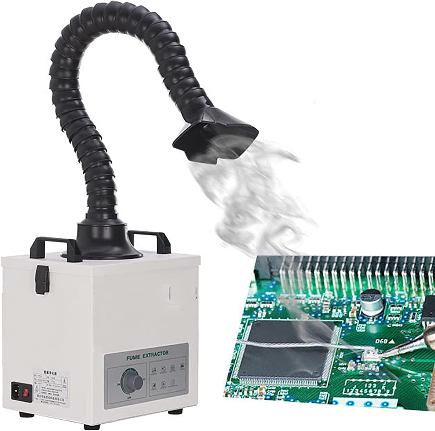 Solder Fume Extractor Smoke Absorber, 100W Desktop Welding Smoke Sucker Remover with 3 Stage Filter, 200m³/h Exhaust Flow and 12M/S Wind Speed, for DIY Soldering Welding