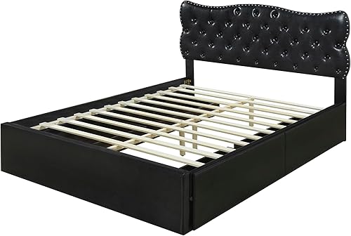 Miniatura 85 de Elegante cama con plataforma tapizada de terciopelo de tamaño Queen con cabecero, para niños, niñas y adolescentes (beige @cabecero/, Queen)