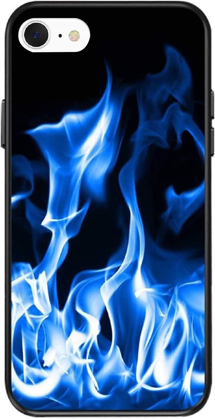 Soft Silicone Slim Gift Cover Case Compatible with iPhone SE 2020 Case,Flame Fire Blaze Design Black Case Compatible with iPhone7/iPhone8/iPhoneSE 2020 [4.7"] Blue-Black(7)