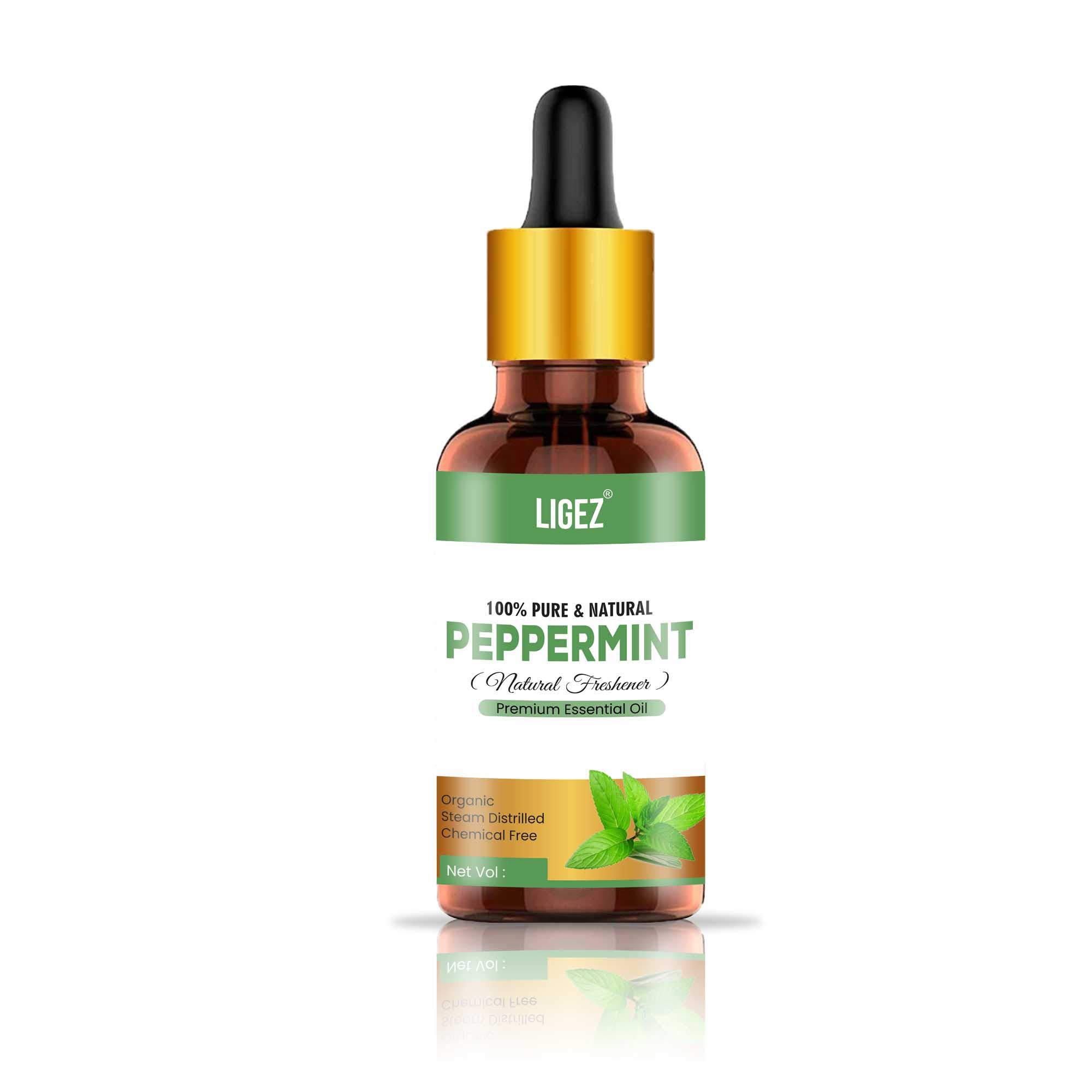 Ligez Peppermint Essential Oil, 100% Natural & Pure, for Hair, Skin, Face, Cold, Congestion & Diffuser (30ml)