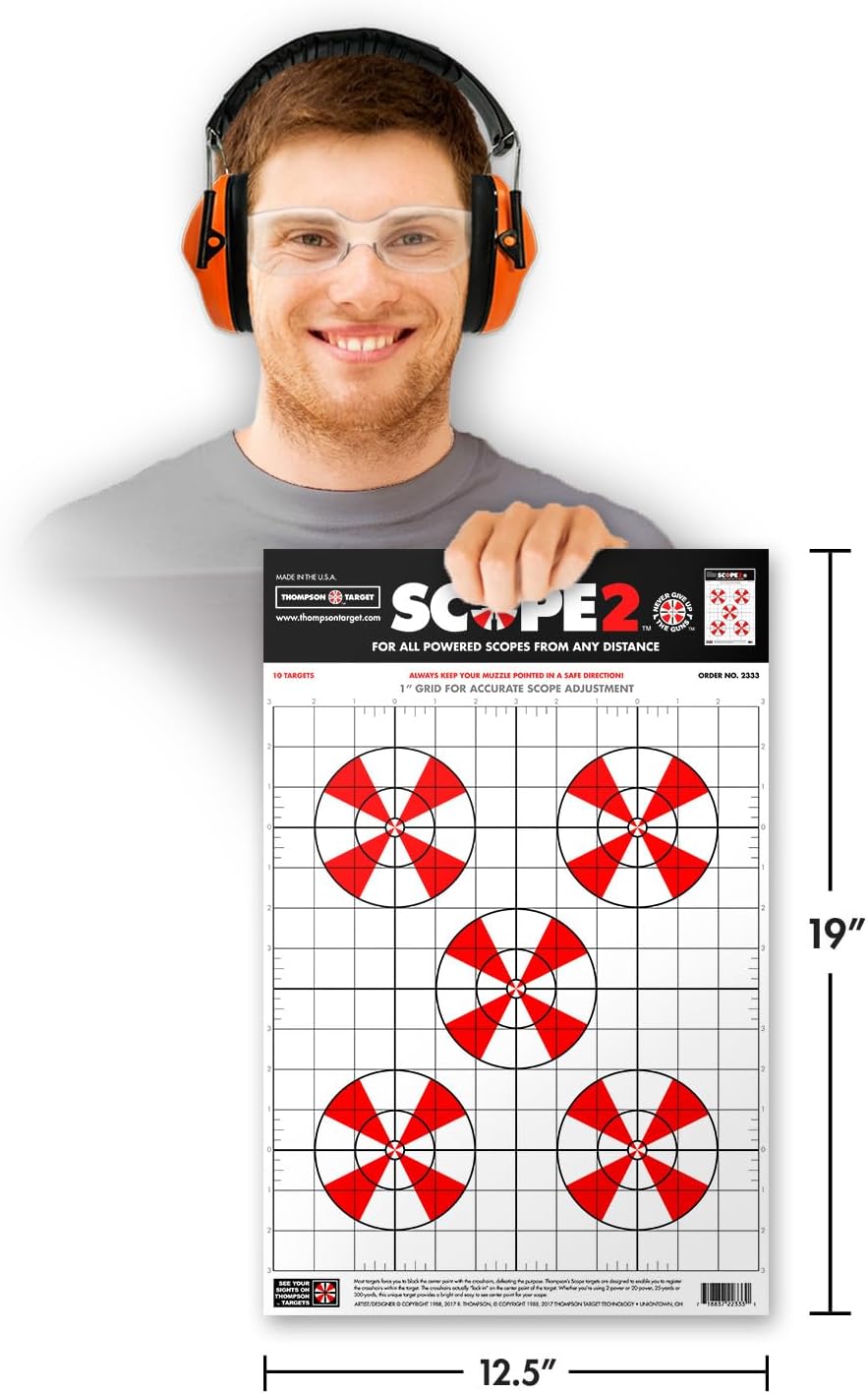 Thompson Target Scope 2 Sight-in Premium Ultra Bright 1 Inch Grid Paper Bullseye Shooting Targets for Rifle and Pistol Optics Alignment - Made in The USA