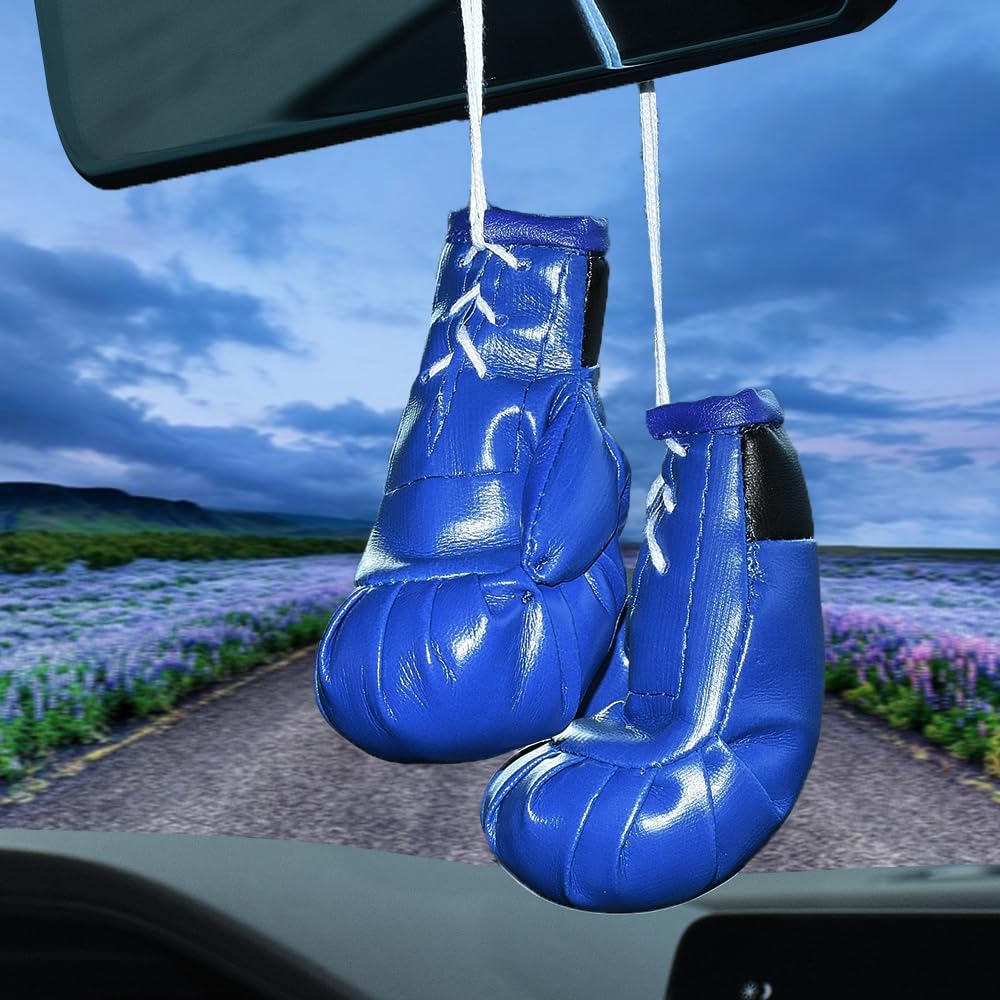 JSCARLIFE1 Pairs Mini Boxing Gloves for Car Mirror, Boxing Gloves Pendant Boxing Gloves Hanging Miniature Punching Gloves for Home Car Accessories Bag Keychain (Blue)
