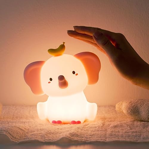 Miniatura 4 de QANYI Luz nocturna para niños, lámpara de elefante rosa con atenuación y portátil, lámpara de noche de guardería, luz de animal recargable para