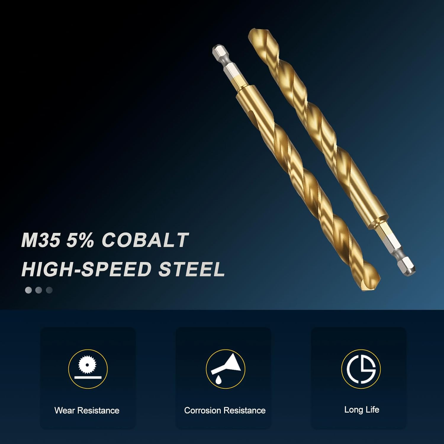 PATIKIL 7/16" Hex Shank Drill Bit, M35 Cobalt 5% High-Speed Steel Bits Quick Change Design for Impact Driver 135° Titanium for Stainless Steel Hard Metal - 2 Pack