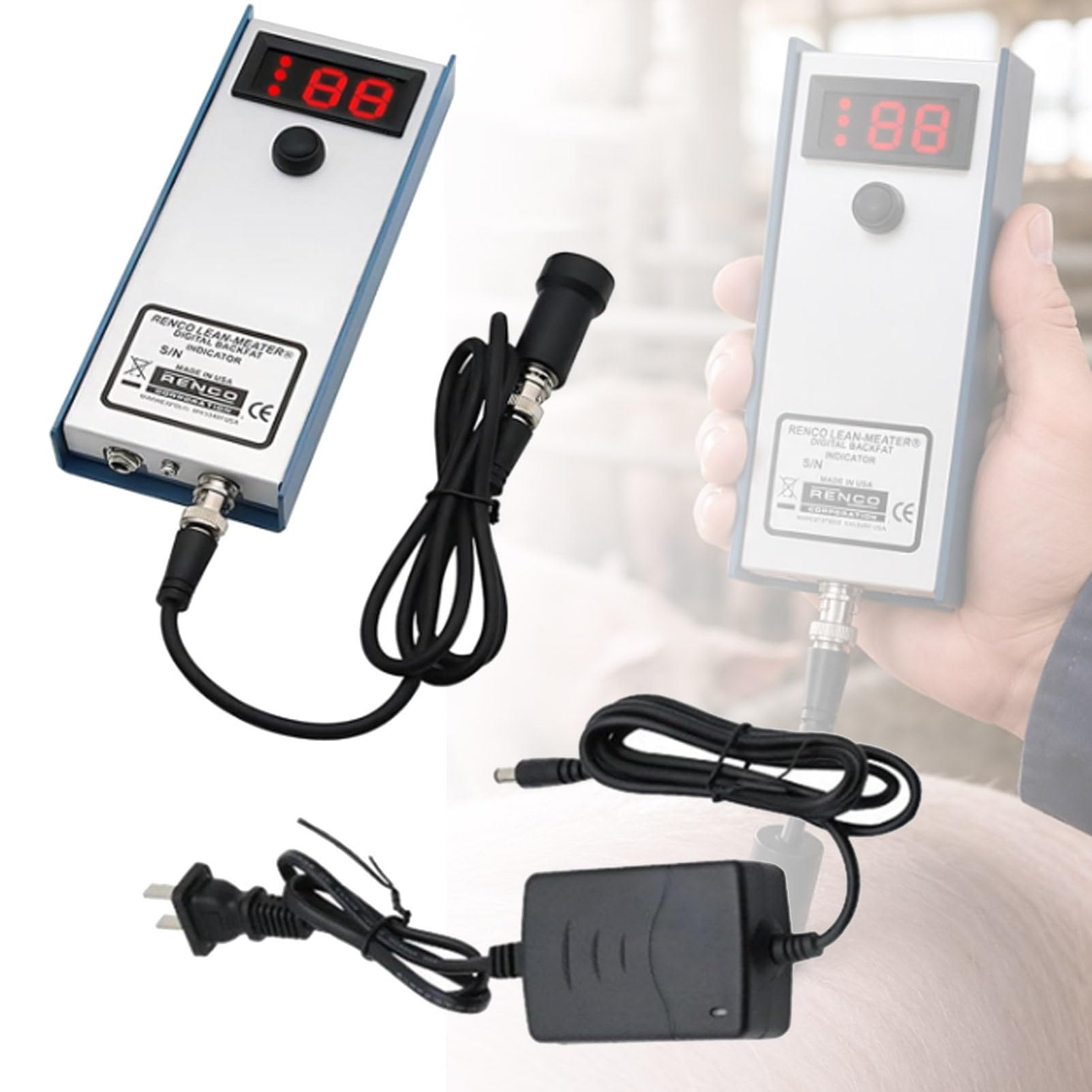 Medidor veterinario de grosor de grasa dorsal, probador de medición de grasa de cerdo de ganado, rango de medición de 4 a 35 mm con luces indicadoras para uso doméstico y comercial en granjas