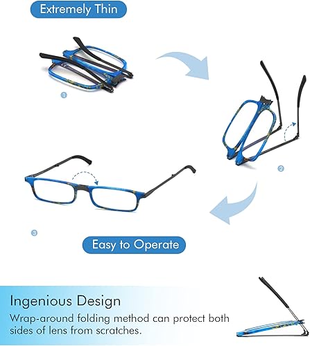 Miniatura 5 de Missfive Anteojos de lectura plegables modernos para mujeres y hombres, bloqueo de luz azul, estampado de moda anti fatiga ocular, plegables,