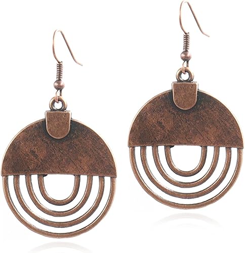 ANDPAI Aretes de aro tribales bohemios hechos a mano, aretes colgantes con geometría dorada y plateada vintage para mujer