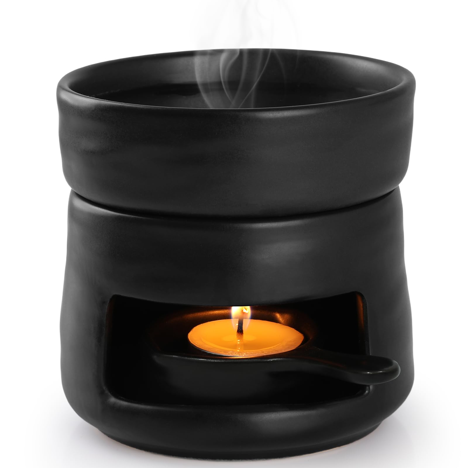 Bighan Wax Melt Burner Ceramic Oil Burner Aroma Diffuser Wax Essential Oil Burner Aromatherapy with Tealight Holder Home Bedroom Decor, Black — image 1