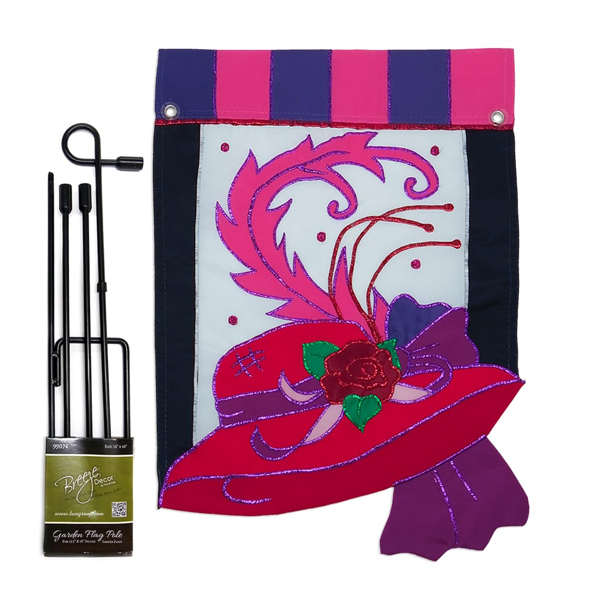 Red Hat Garden Flag Stand Kit Wall Hanging Decor for Home Stake Patio Post Embroidered Organization Decorations Welcome Yard Sign Applique Tapestry Sewing Handcraft Gifts for Grandma