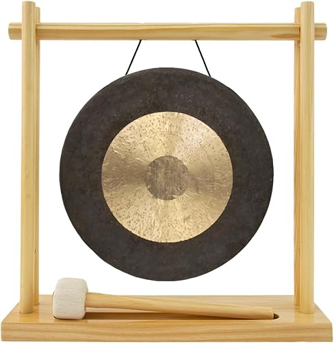 Miniatura 16 de Gongs de 8 a 10 pulgadas en el soporte My Little Pagoda Gong, incluye soporte, mazo y tu elección de gong/gong de escritorio perfecto/curación
