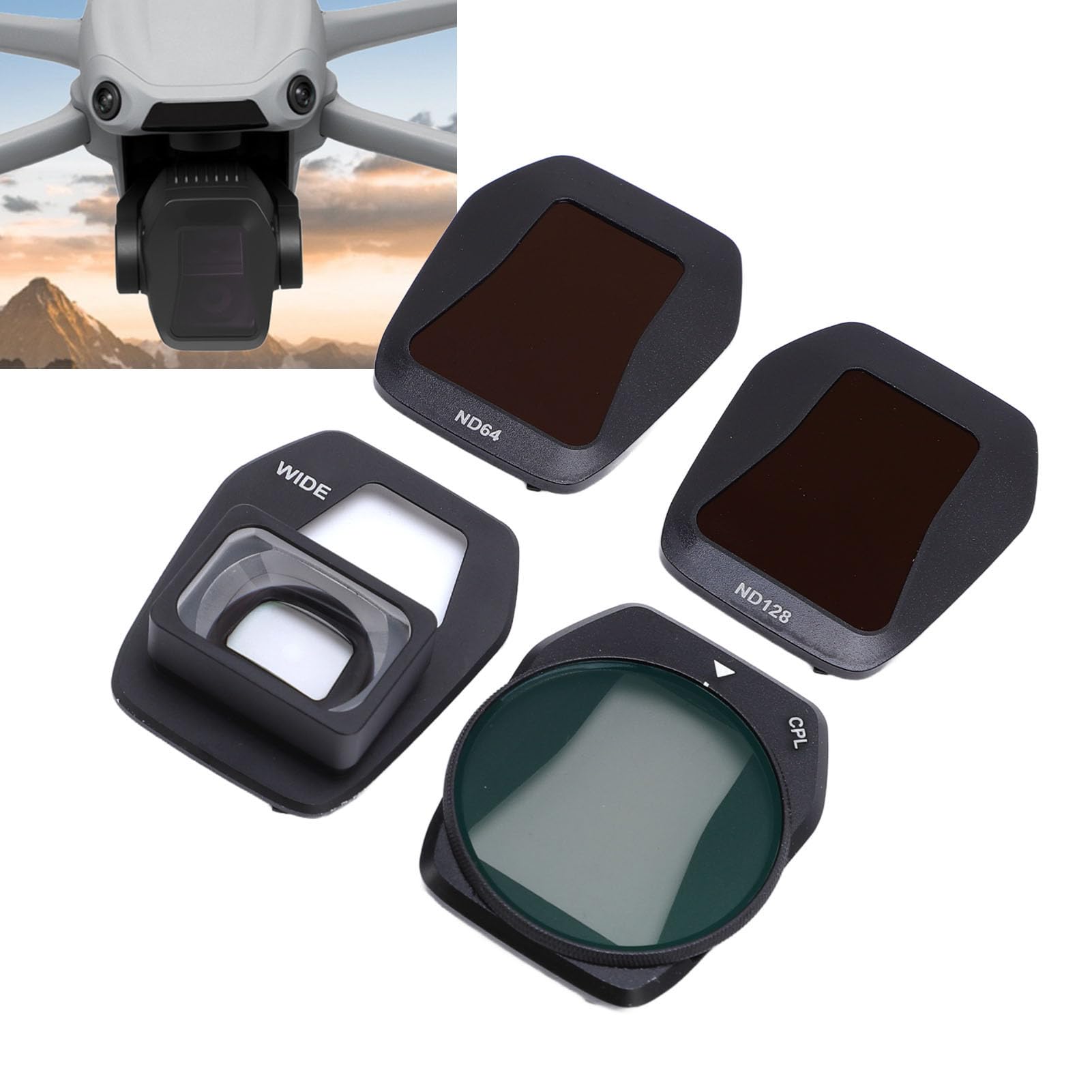 Set di Filtri per Lenti per AIR 3s 4 IN 1 0.35X Drone Obiettivo Grandangolare ND128 ND64 Kit Filtro Lente per Drone Regolabile CPL Polarizzatore a densità Neutra