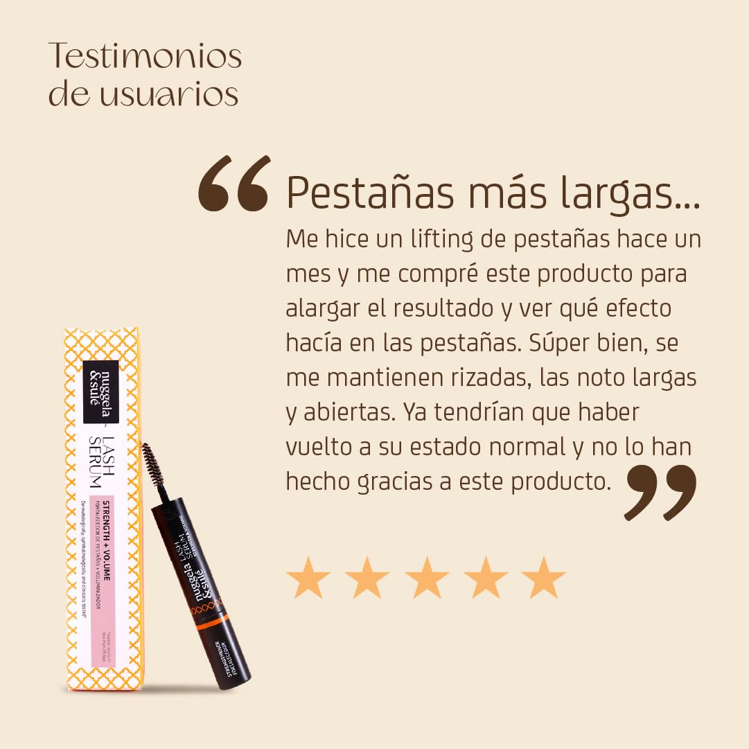 Nuggela & Sulé Lash Serum. Sérum de Pestañas de Doble Acción: Fortalecedor y Voluminizador. Con Extracto de FO-TI. Demostrado Mediante Estudio Clínico. 5 ml + 5 ml