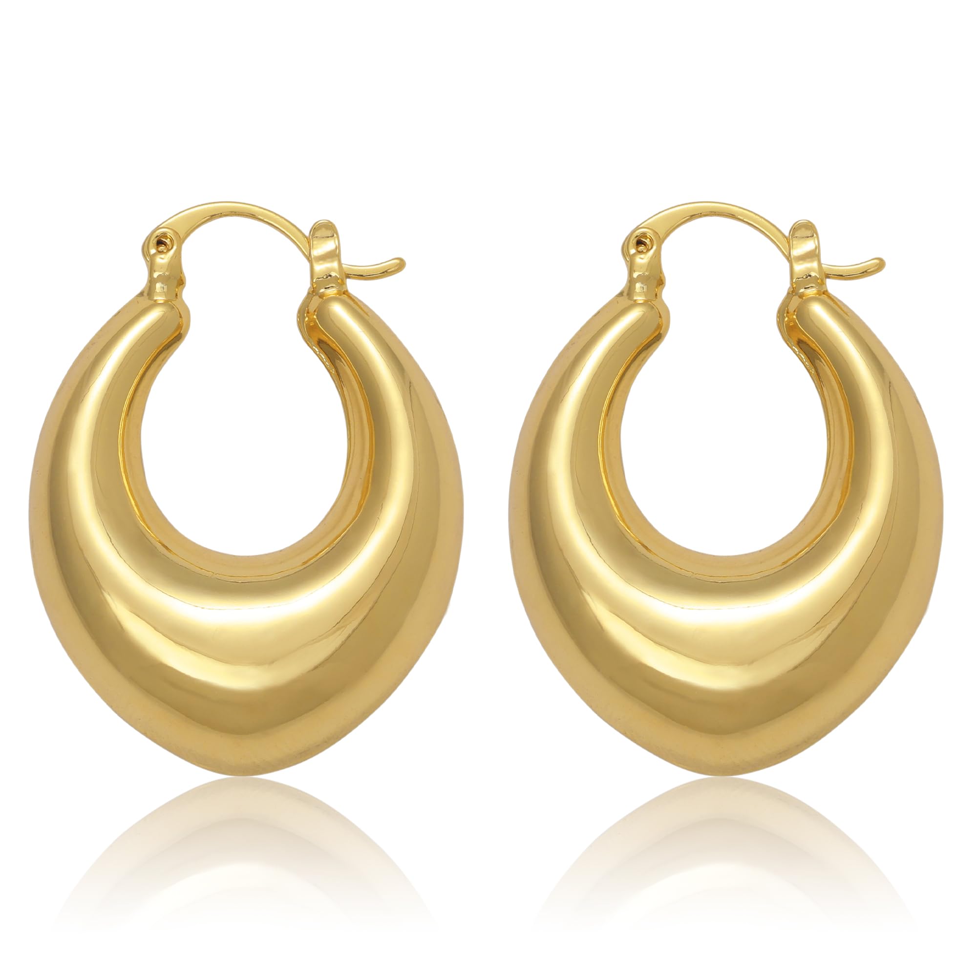 Sophalla de la Moda 18K Gold-Plated Hypoallergenic Nickel Free Crescent Moon Hoop Earrings for Women with Luxe Red