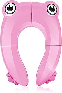Faltbarer Kinder Toilettensitz, Tragbar Kinder Toilettentrainer Sitz, WC Sitz Kleinkind Reise Töpfchentrainer mit Aufbewahrungstüte, Rosa Frosch