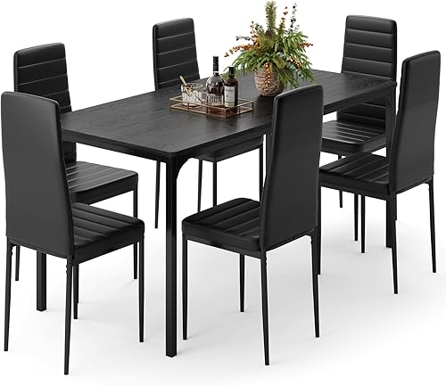 Miniatura 3 de Gizoon Juego de 6 sillas de mesa de comedor para 6, juego de 6 sillas de cocina de 7 piezas con 6 sillas tapizadas de piel sintética para comedor,