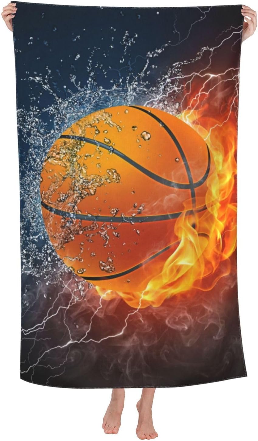 VOOHDDY Basketball Ball Cool Beach Towel Large Soft Absorbent Microfiber Quick Dry Oversized Bath Towels for Bathroom Men Boys Pool Camping Travel Swimming Picnic Sports