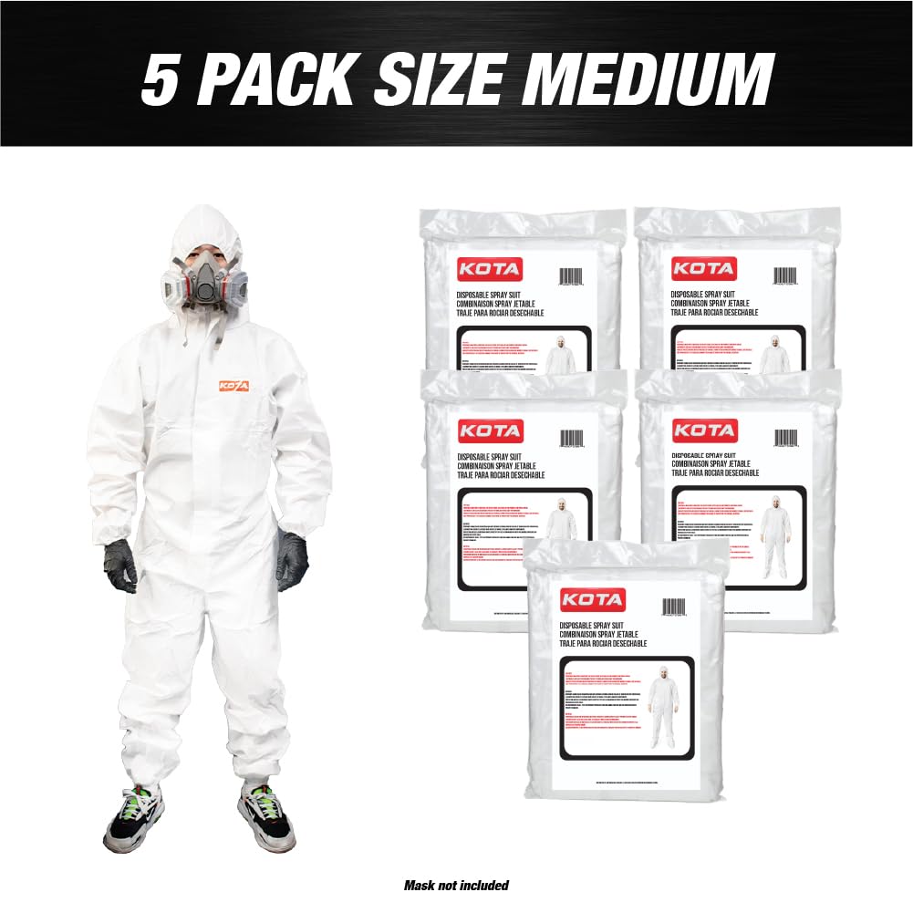 LAUCO KOTA Disposable Protective Coverall Suit with Hood, with Hood, Elastic Waist and Wrist for Spray Painting (5, Medium)