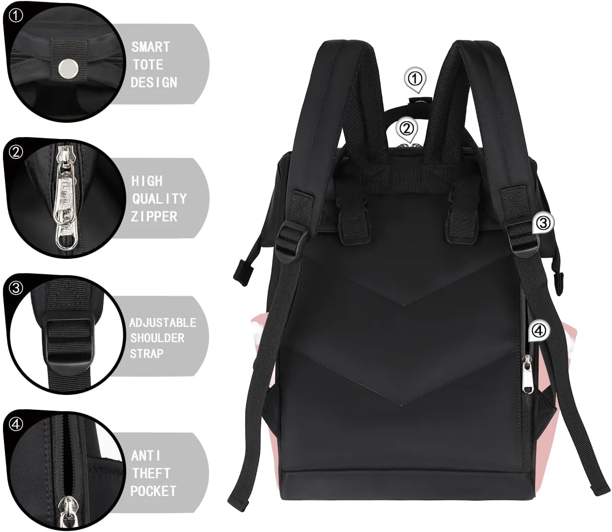 Custom Baby Diaper Bags Backpack for Girls Boys,Cute Elephant Personalized Name Maternity Baby Nappy Bag with Pockets Stroller Strap,Large Capacity Waterproof Back Pack for Travel,Pink