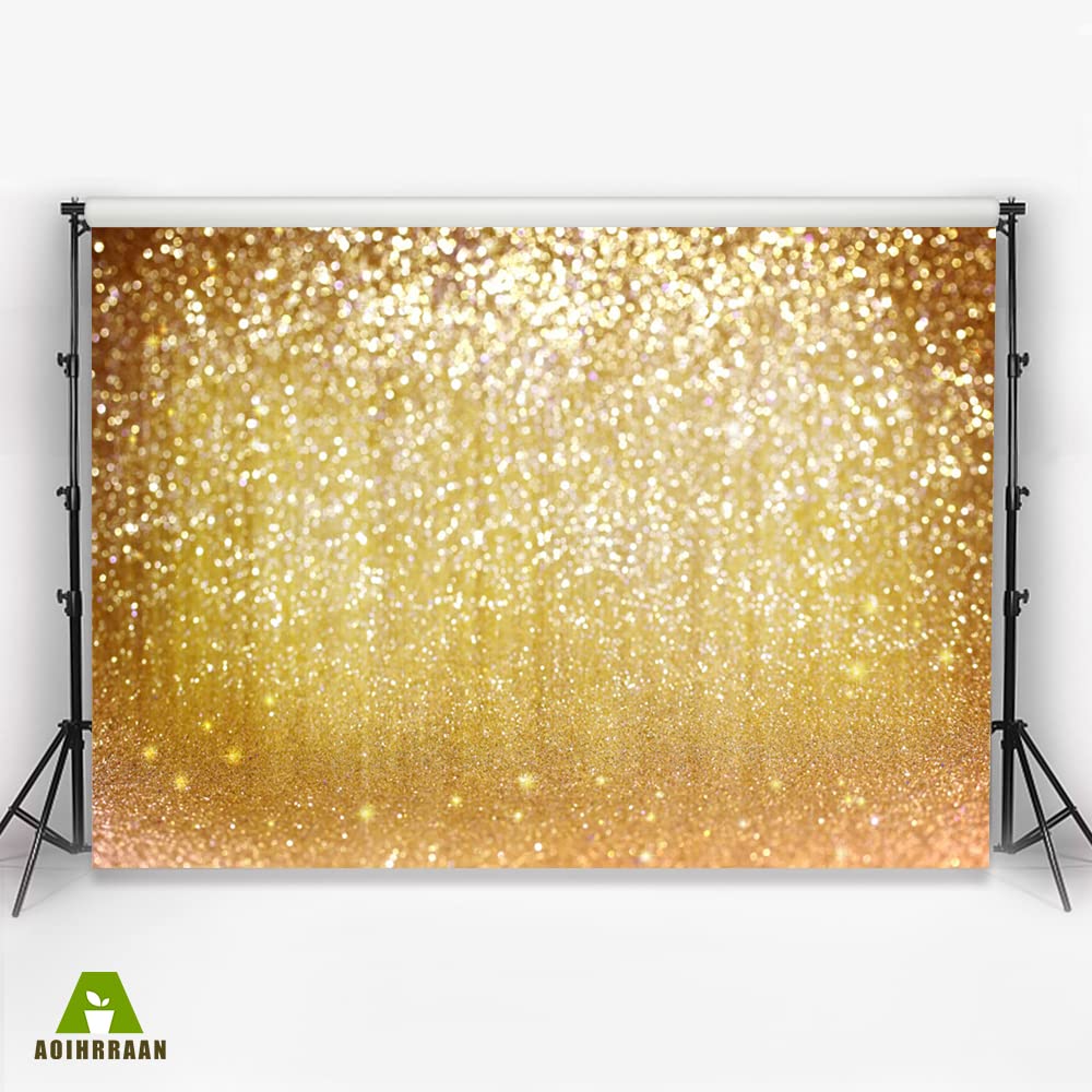 Aoihrraan 3x2m Glitter Oro Bokeh Sfondo Macchie Brillanti Paillettes Dorate Fondali Fotografia Baby Doccia Nozze Compleanno Festa Speakeasy Adulti Bambini Appena Nati Ritratto Studio Fotos Vinile
