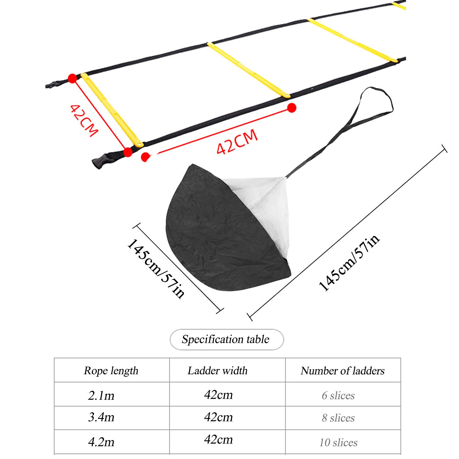 Resistencia Paracaídas Conjunto De Entrenamiento De Velocidad De Agilidad, Incluye 1 Paracaídas De Resistencia Y 1 Escalera De Agilidad Ajustable, Entrenamiento De Potencia Explosiva De Fit(Size:3.4M)
